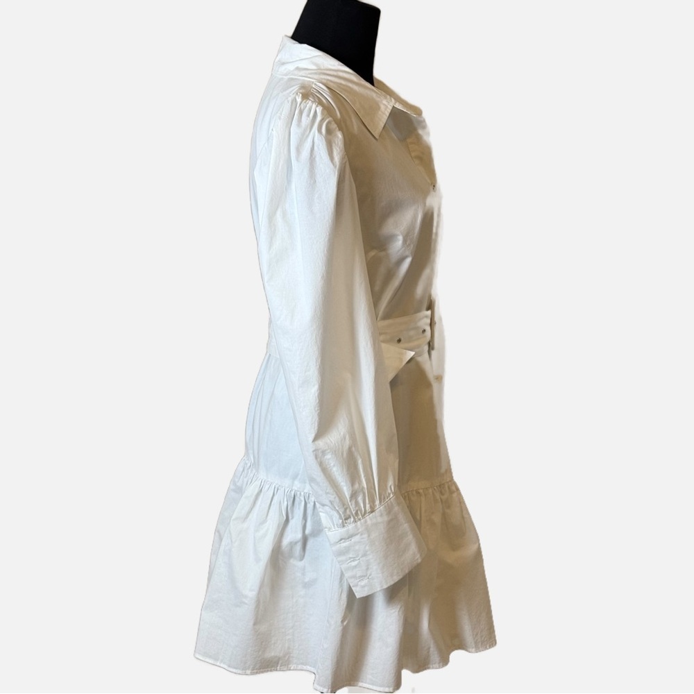 Walter Baker Tara Belted Cotton Poplin Long Sleeve Mini Dress M White - Picture 3 of 7